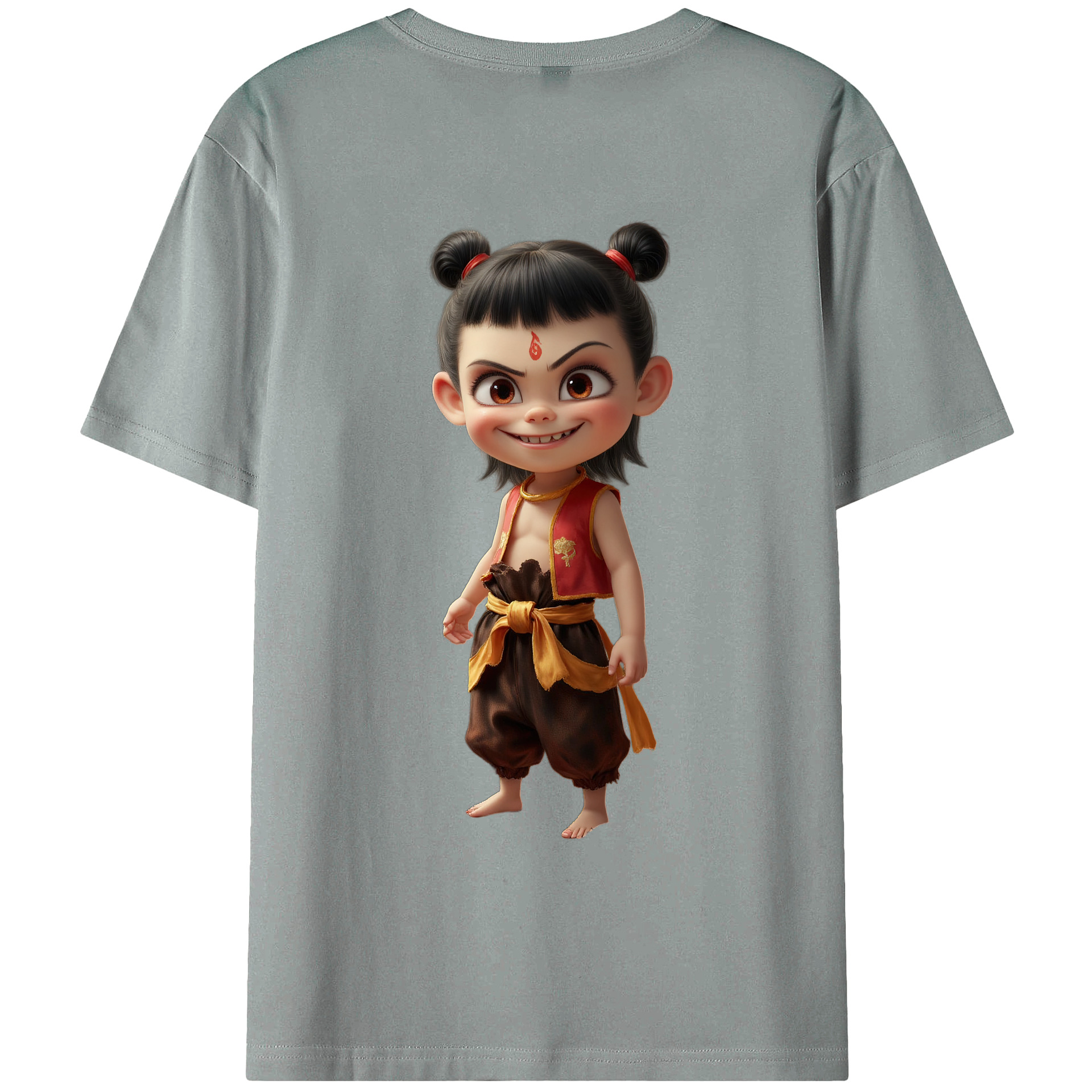 （画像用） Ne Zha 2 ナタ 魔童の大暴れ 綿100％ メンズ半袖Tシャツ（バックプリント） 通気性